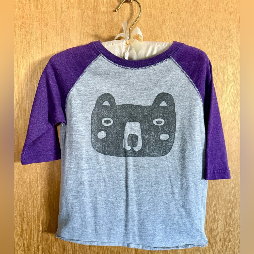 Rabbit Skins Gray and Purple Bear Graphic Long Sleeve Tee